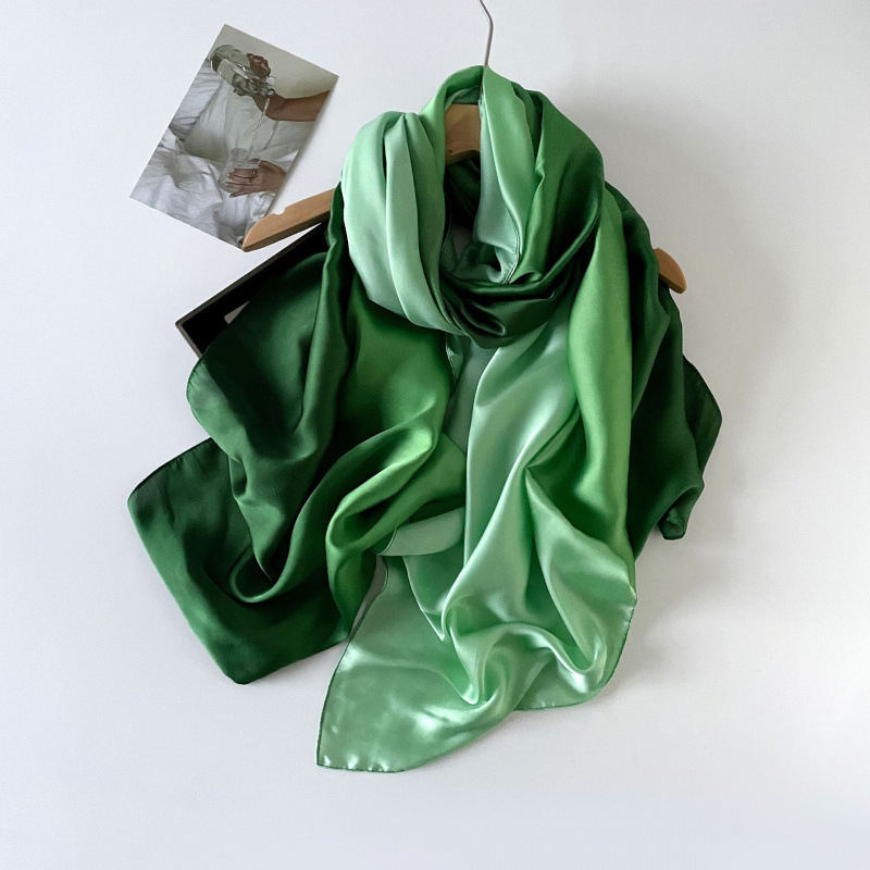 K462 Summer gradient silk scarf high-end satin scarf monochrome headscarf temperament long women's shawl solid color cross-border
