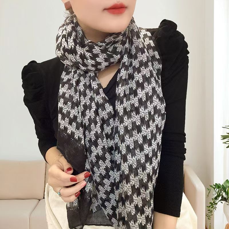T523 fashion geometric temperament new cotton and linen texture scarf versatile silk scarf warm shawl autumn and winter fashion women's neck scar