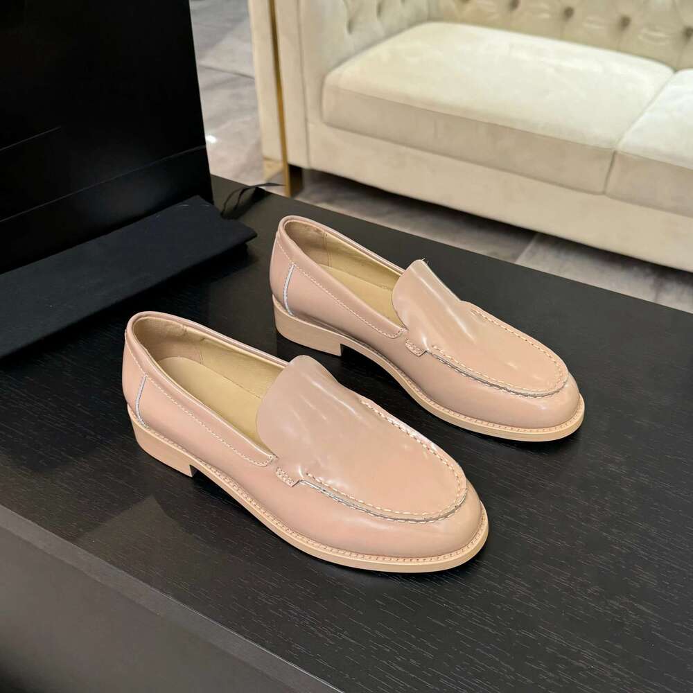 Women Size35-41 Genuine Leather Loafers Low Heels British Style Round Toe Slip On Flats Designer Shoes atillas De Mujer