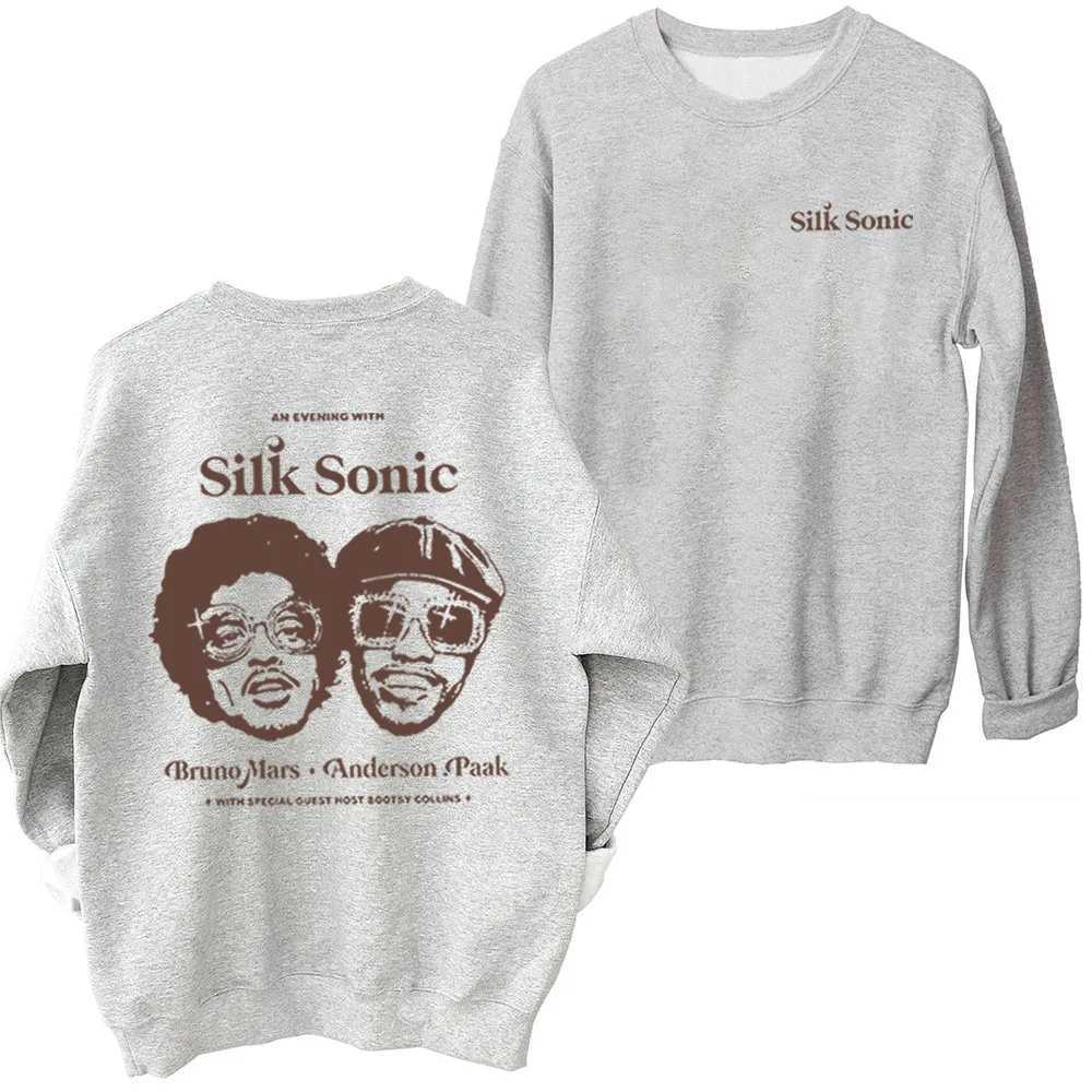 Bruno Mars Silk Sonic Music Sweatshirt Bruno Mars Fan Gift Harajuku Round Neck Long Sled Oversized X250421