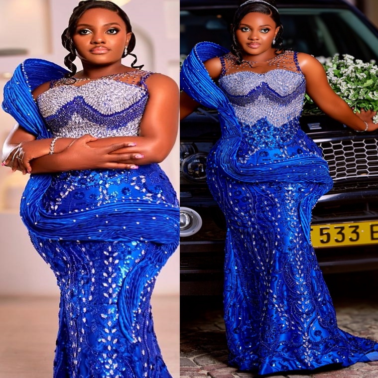 Aso Ebi Royal Blue Mermaid Prom Dresses 2026 Crystals Sheer Neck Evening Formal Party Second Birthday Engagement Gowns Plus Size Dress For Special Occ
