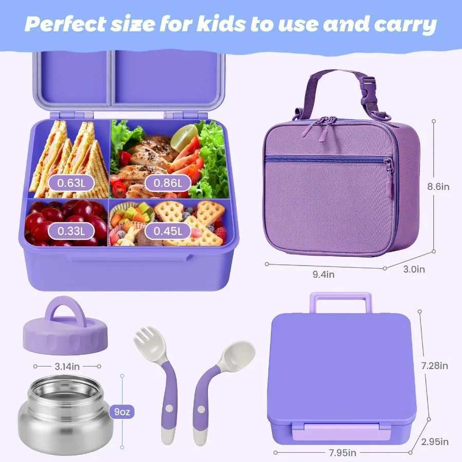 Kids Bento Lunch Box with Thermos Leakproof Toddler Bento Box with 9 OZ Insulated Food Jar Lunch Bag Utensils 3 or 4 CompartM251121