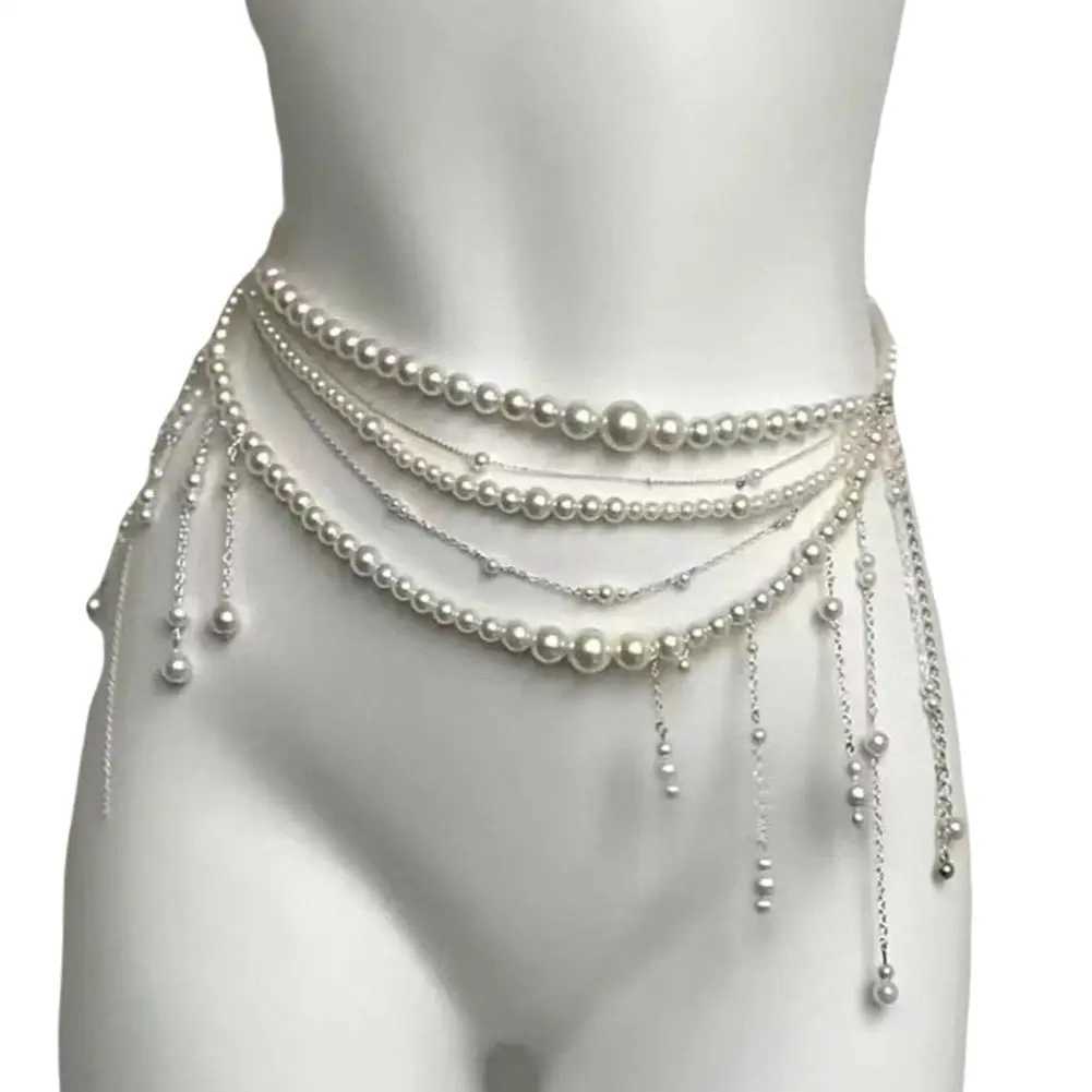 Fashion Retro Belt Womens Fashion Accessory Multilayer Pearl Chain Party Casual Wear Stylish Body Jewelry Y250515
