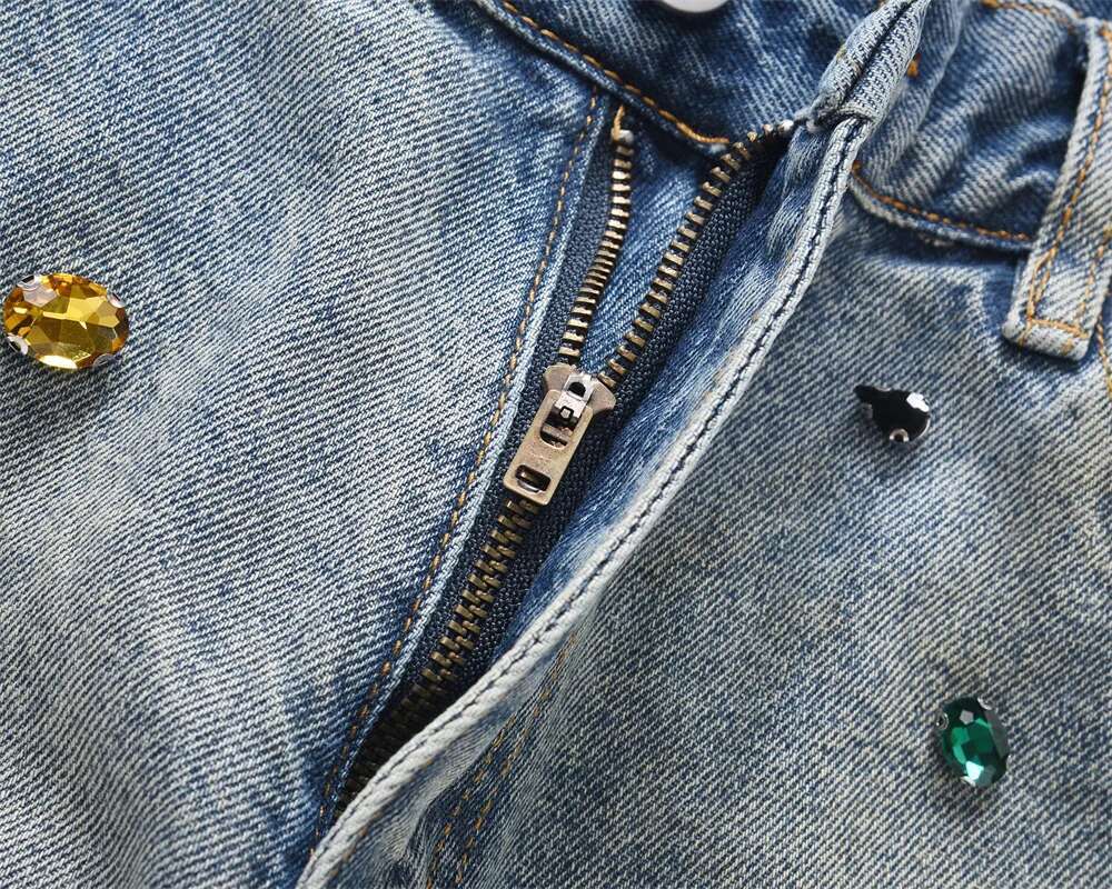 2025Ss Hot Stamping Drill Fashion Men Women High Quality Micro Horn Jeans