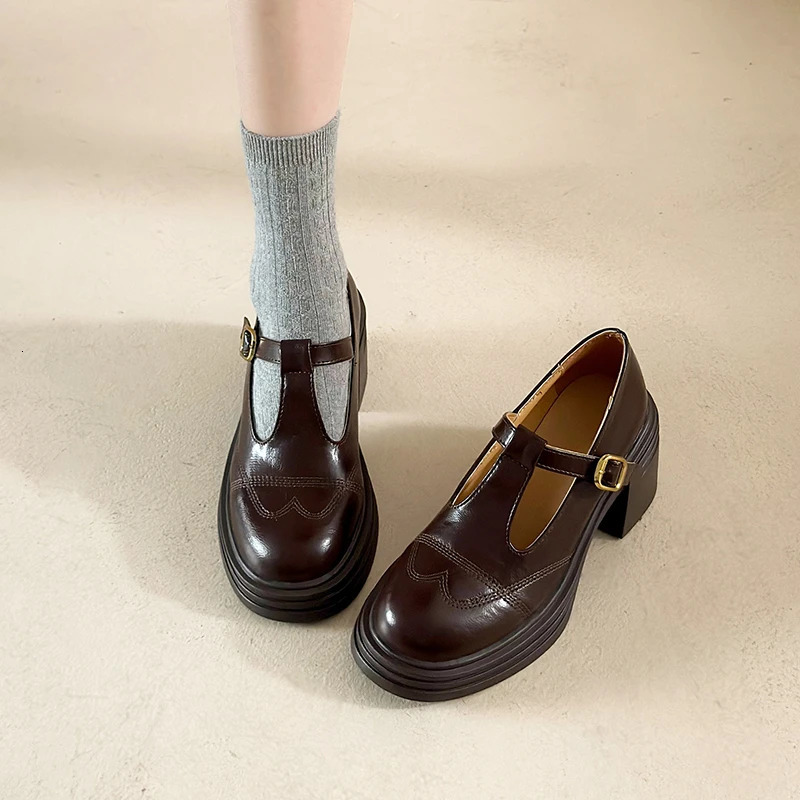 Highheeled Shoes Women Pumps Buckle Thick Heels with Tstrap Ladies Chunky Platform Mary Janes Woman Footwear Sandals 251121