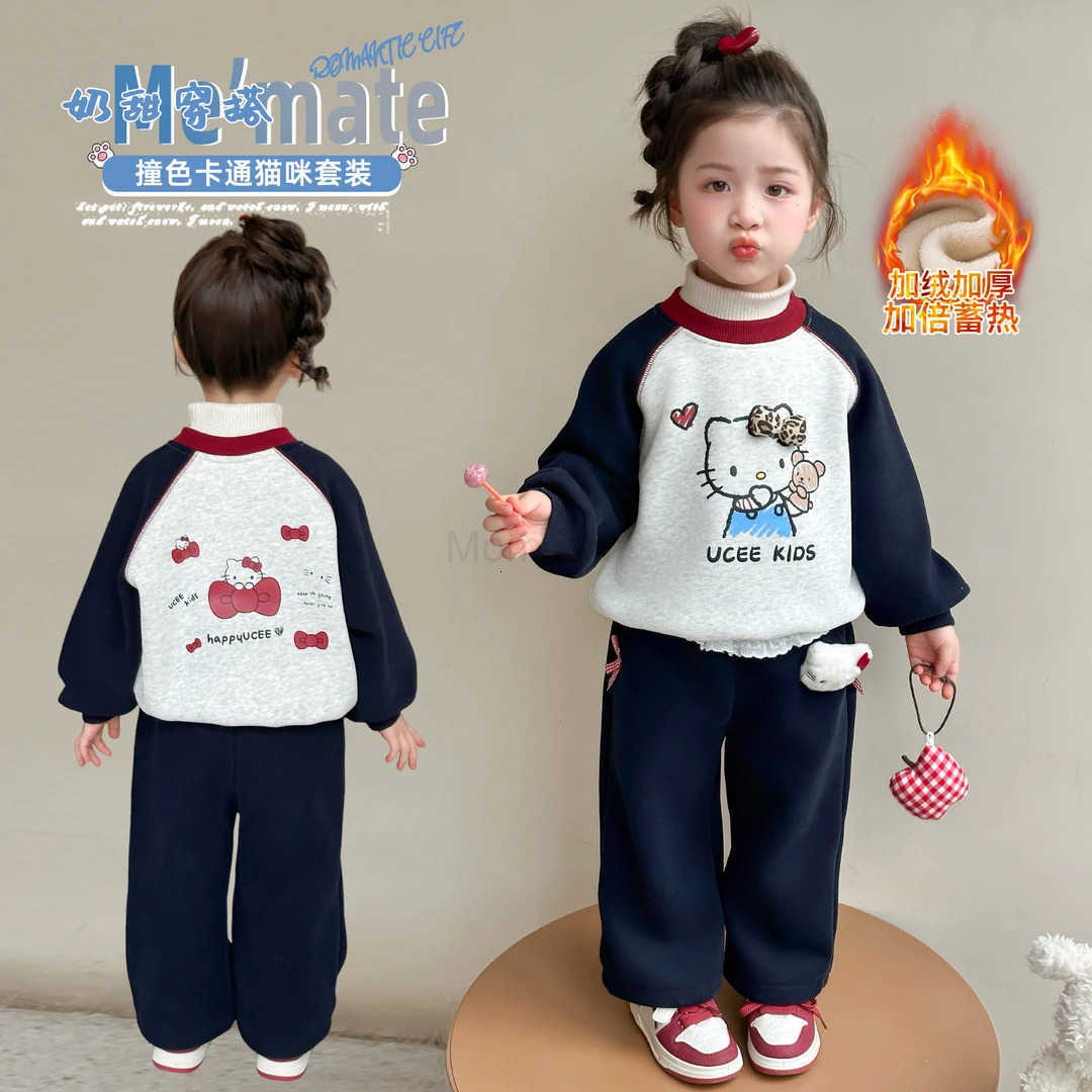 Sanrio Girls Fleece-Lined Autumn Winter Sweatshirt New Baby Girl Winter Round Neck Pullover Top Childrens Winter Clothing H251121
