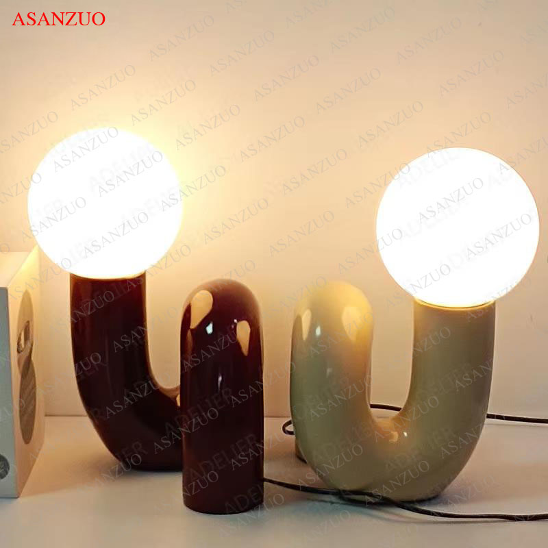 Modern Red LED Table lamps Featuring a Resin Glass Sphere - Ideal Addition to Nordic-Inspired Bedrooms
