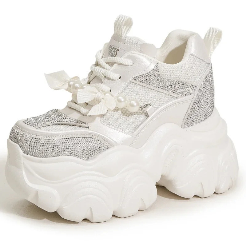 AUTUSPIN String Beads Pink Shoes Women Summer Spring Comfy Platform Sneakers Bling Rhinestones Ladies Thick Soled Footwear 251121