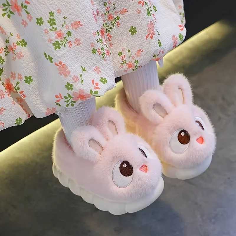 Boys Girls Autumn Winter Cotton Slippers Kids Slip-On Warm Shoes Cute Rabbit Non-slip Soft Comfortable Plush Home Indoor ShoesW251121
