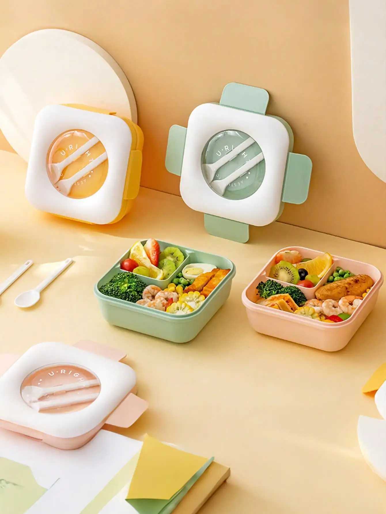 1pc Large Capacity Plastic Lunch Box With Fork Spoon Reusable Microwave Oven Bento Box Leakproof Food Container Portable FruM251121