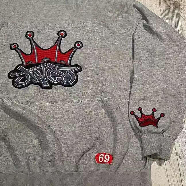Women's Wear Harajuku Embroidered Pattern JNCO Y2k Long Sleeved Pullover Loose Hip Hop Hoodie