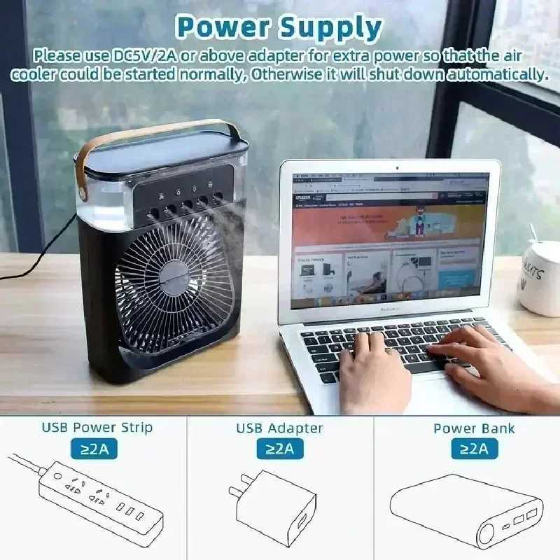 Portable 3-in-1 fan air conditioner household small air cooler LED night light humidifier air conditioning household fanC250421
