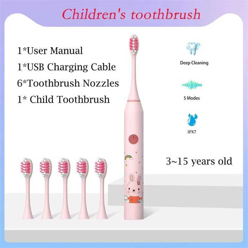 Cartoon Kids Sonic Electric Toothbrush USB Rechargeable Ultrasonic Clean Tech with Replacement Brush Heads Child Dental Care C251121