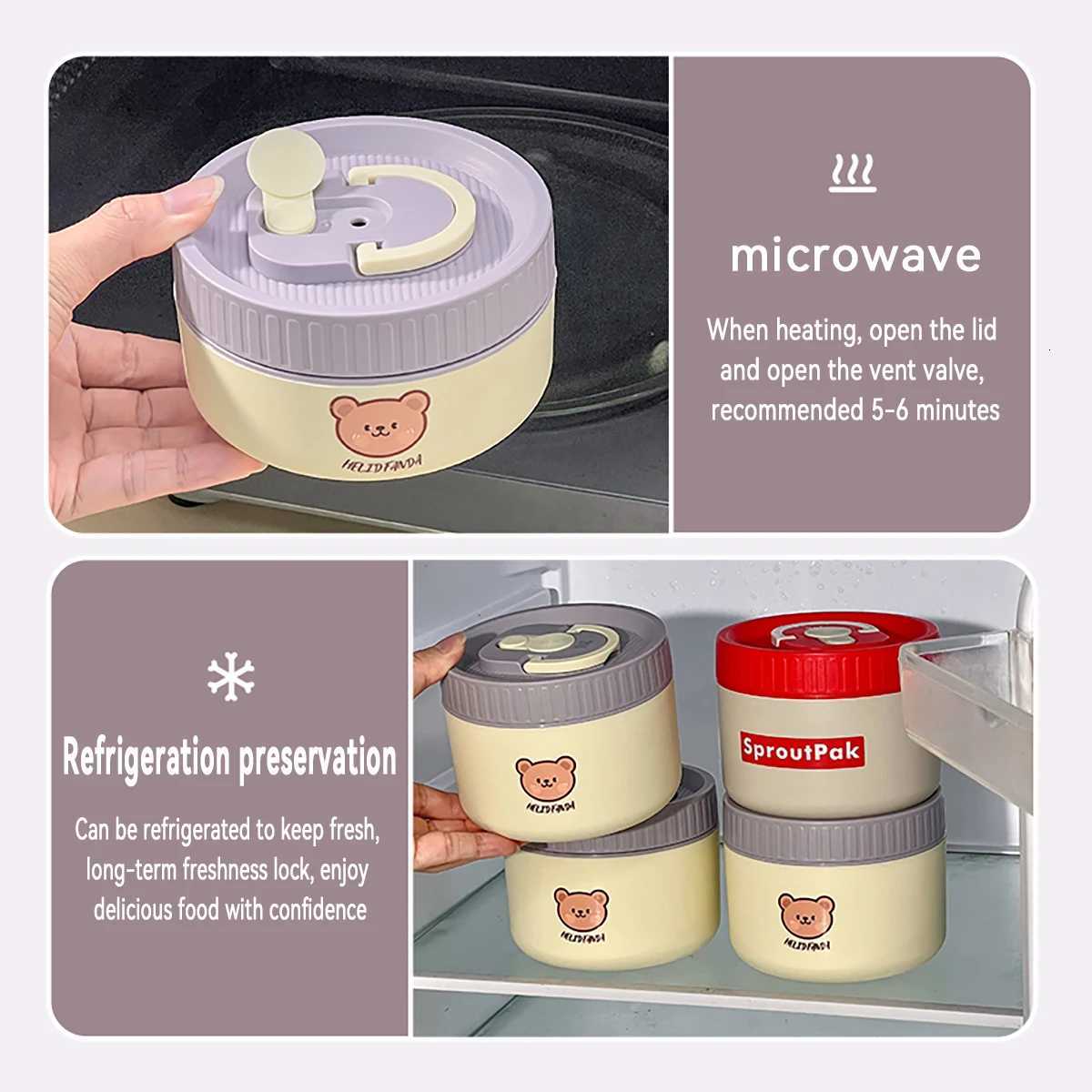 WORTHBUY Insulated Lunch Box For Kids Student 304 Stainless Steel Lunch Container Portable Sealed Salad Bento Box Microwave SafeM251121