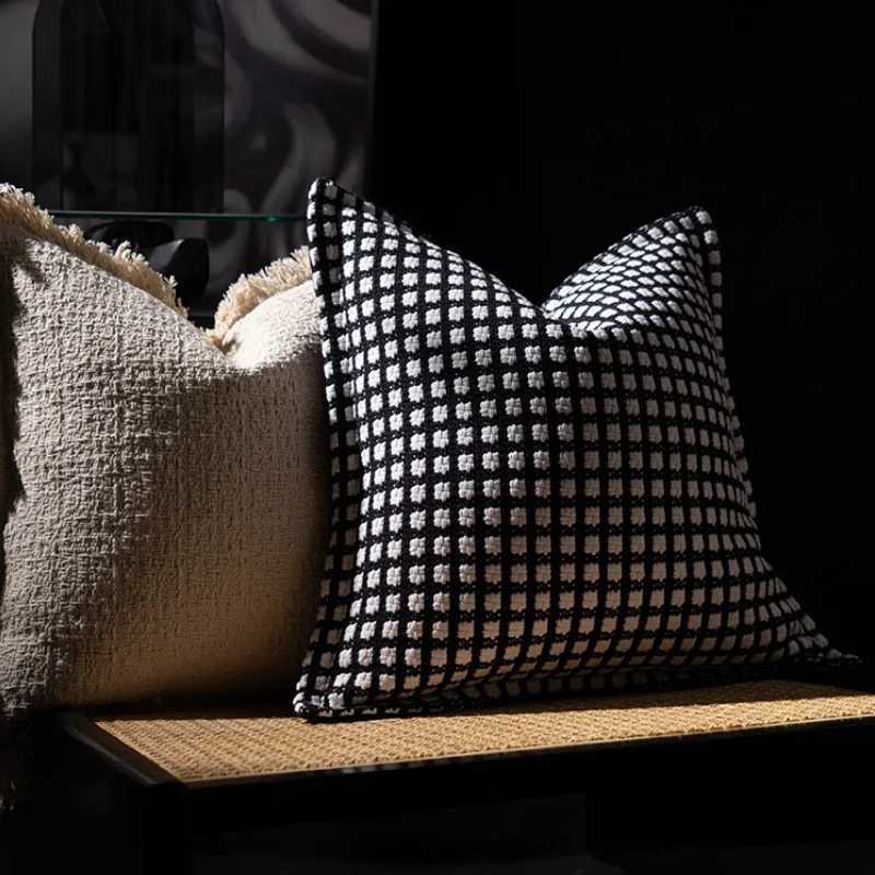 DUNXDECO Modern Room ical White Black Check Jacquard Cushion Cover Luxury House Bedding Decorative Case Sofa Decor C251121