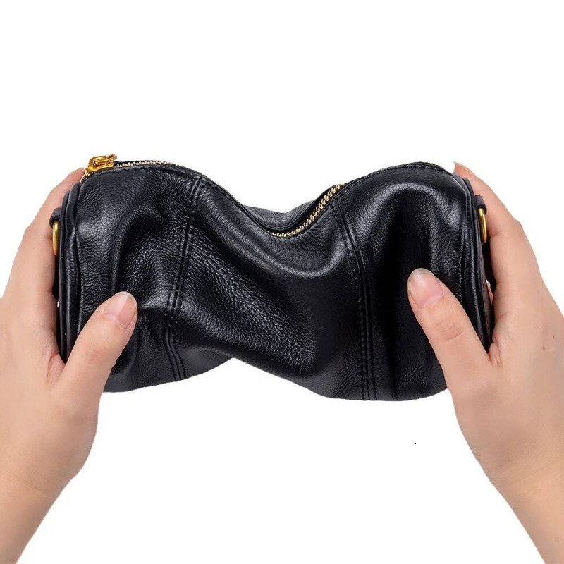 Women Genuine Leather Shoulder Cydrical Cowhide Crossbody Bag Large Capacity Lipstick Key Phone Pouch Case For Fem