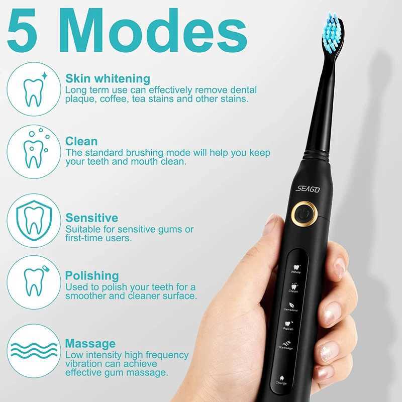 Seago Electric Sonic Toothbrush 507 USB Rechargeable Adults Waterproof Timer Electronic Tooth Brushes Replacement Heads For Gift C251121