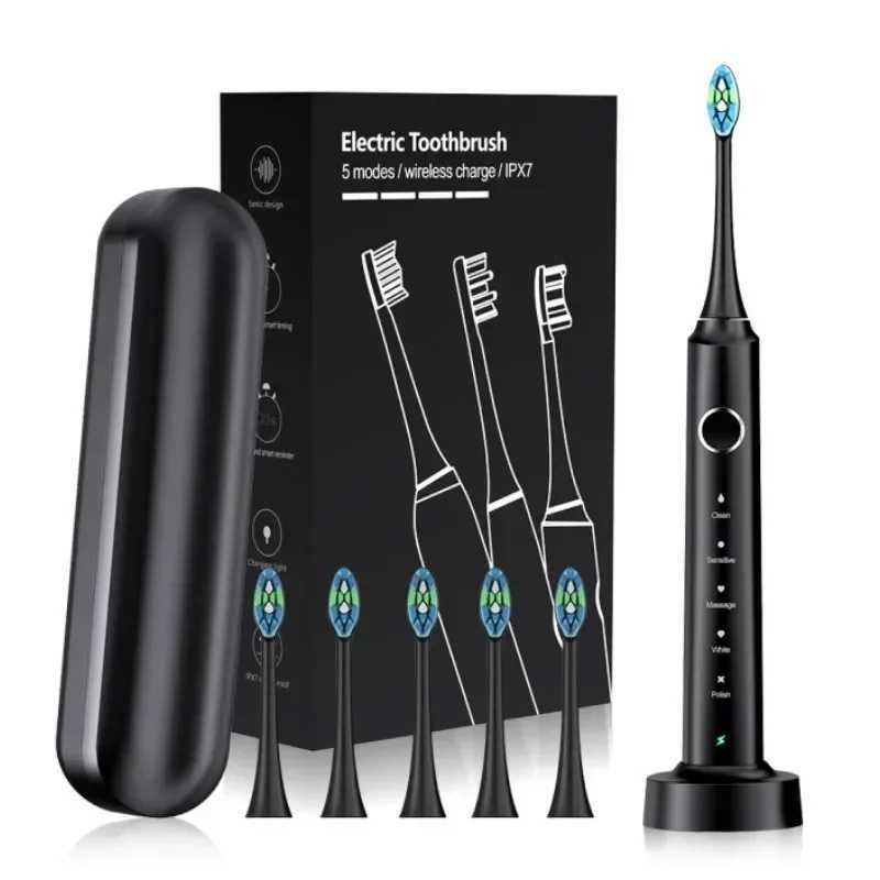 Electric Toothbrush USB Rechargeable Dental Electric Brush Automatic Ultrasonic IPX7 Waterpoof Toothbrush with 6 Brush Heads C251121
