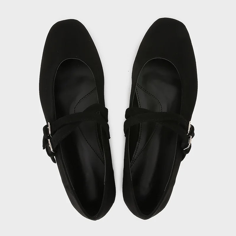 Black Cross Tied Satin Ballet Flats Women Fashion Square Toe Shallow Buckle Mary Jane Shoes Elegant Comfort ner 251121