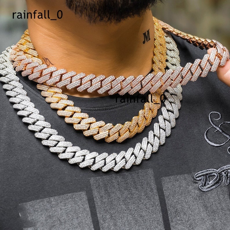 12MM 3 Rows Jewelry S925 Moissanite Cuban Necklace Chain Diamond Hip Hop Custom Pendant Necklace Handmade Cuban Link Chain