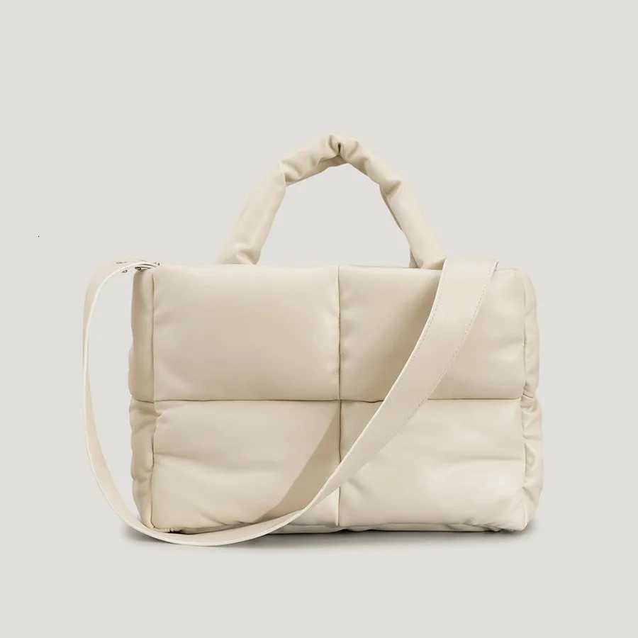 Fi Woven Wen Padded pu leather Shopper Bag Soft Casual White Fem Handbag Lady Cott Shoder Bag Quilted Duvet Bag Y251121