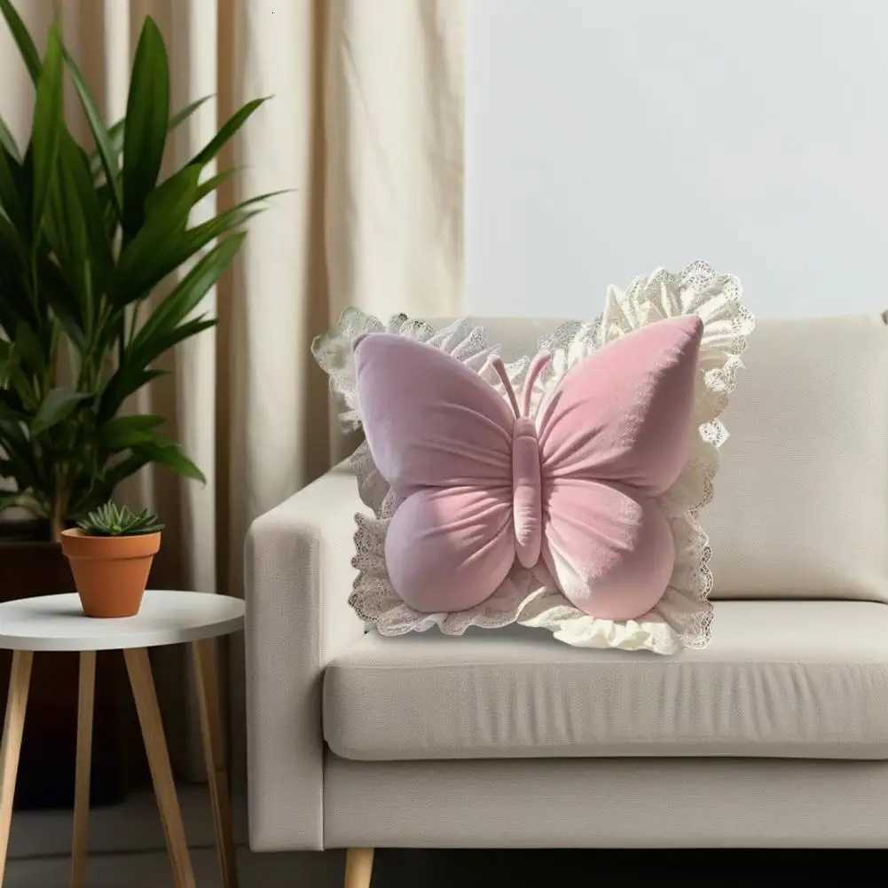 Butterfly Throw Plush Butterfly with Lace Ruffle Decorative Bedroom Cushion for Sofa Couch Bed Car Supplies C251121