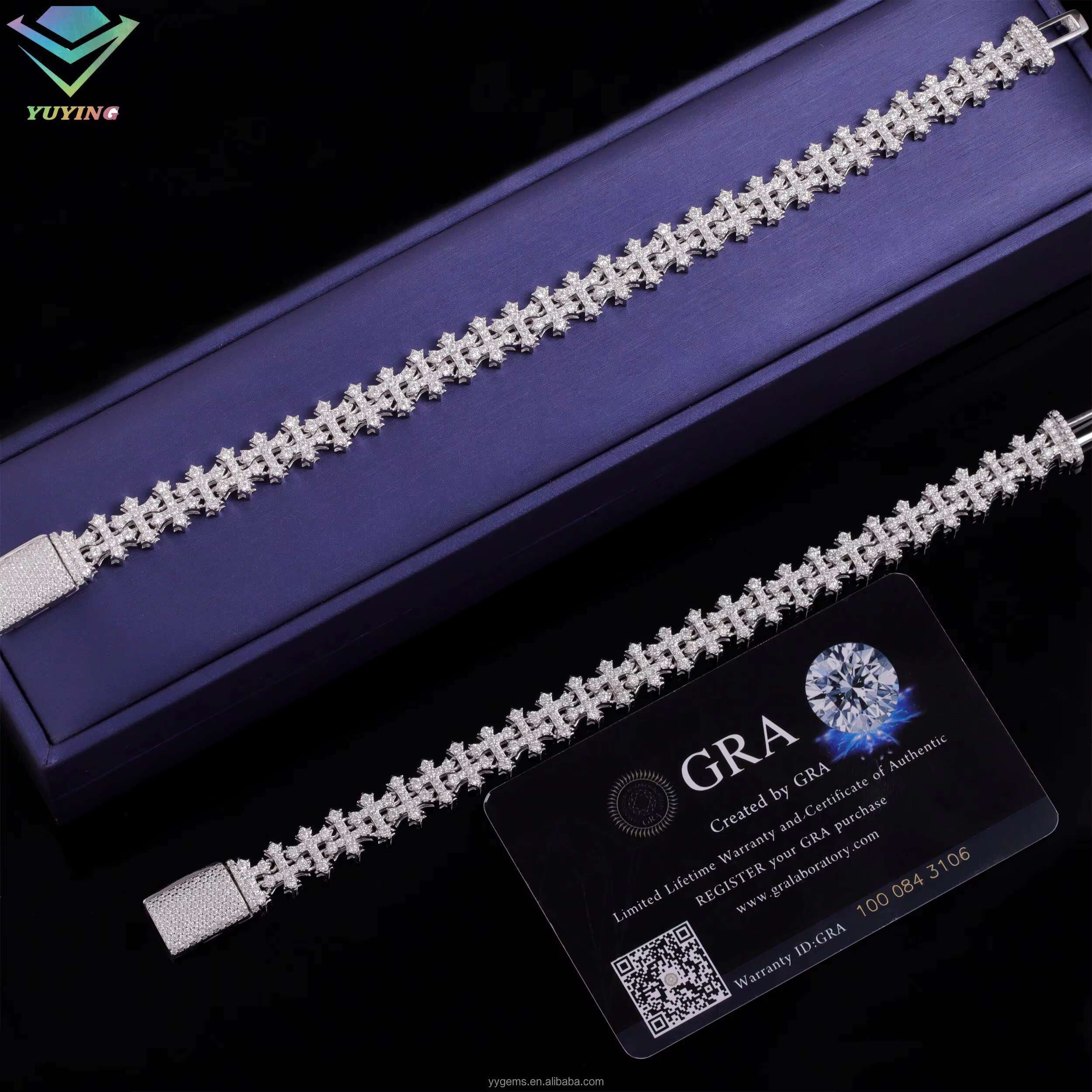 Fine Jewelry Cross Design Rapper Bracelet 925 Sterling Silver Bracelet for Men Women VVS Moissanite Cross Cuban Bracelet