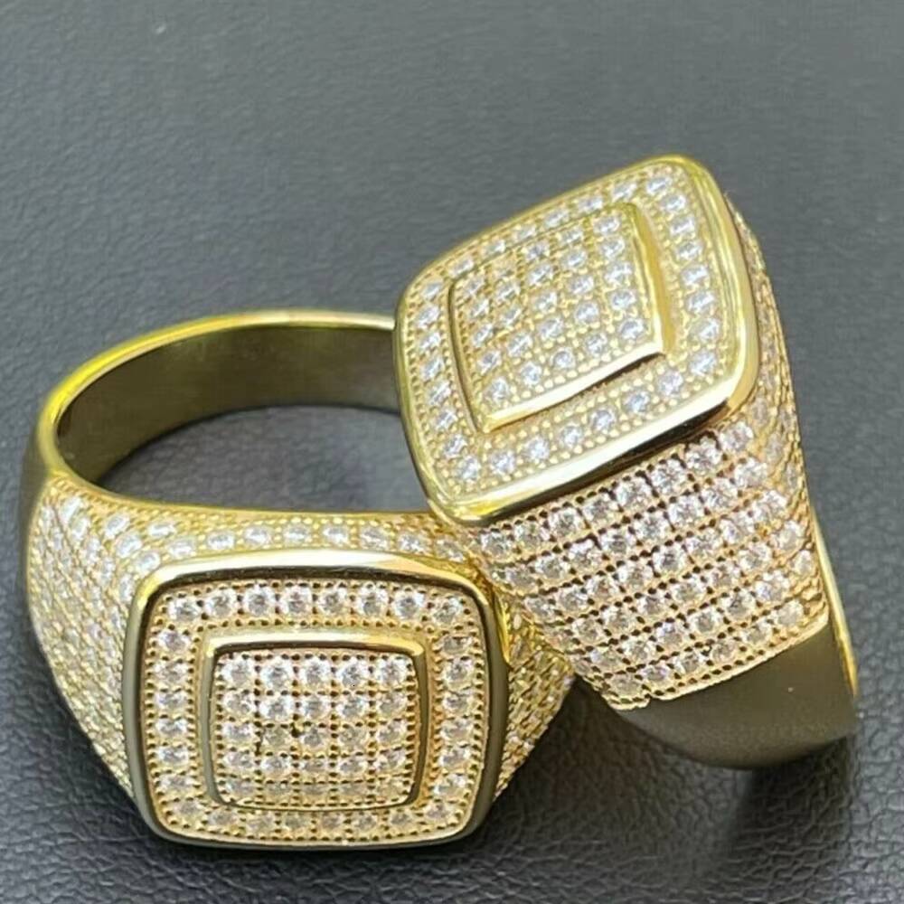 Custom Two-Square Moissanite Diamond Men Ring with 925 Sterling Hip Pop Fashion Jewelry for Weddings and Parties