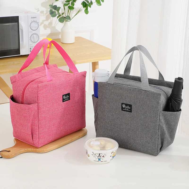 Lunch Bag Nylon Waterproof Thermal Insulation Large Capacity Double Side Pocket Portable Lunch Box Storage Bags Picnic Food Bags H251121