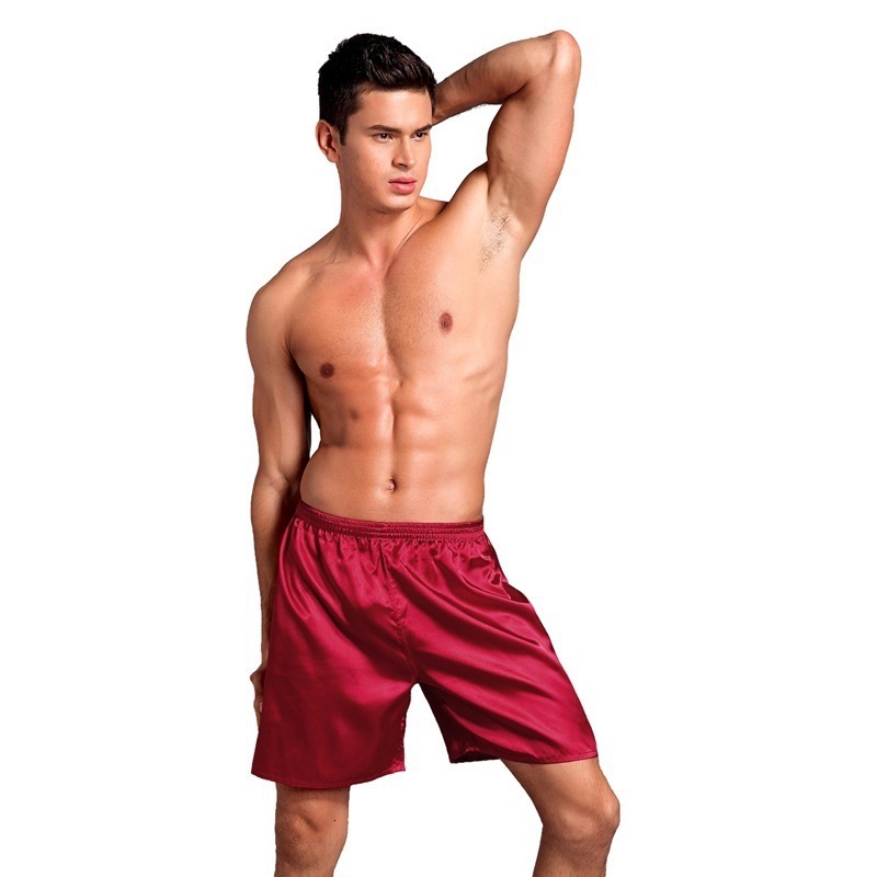 2025 Mens Satin Silk Five-Point Solid Color Loose Boxer Summer Thin Simple Casual Home Sleep Shorts 241116