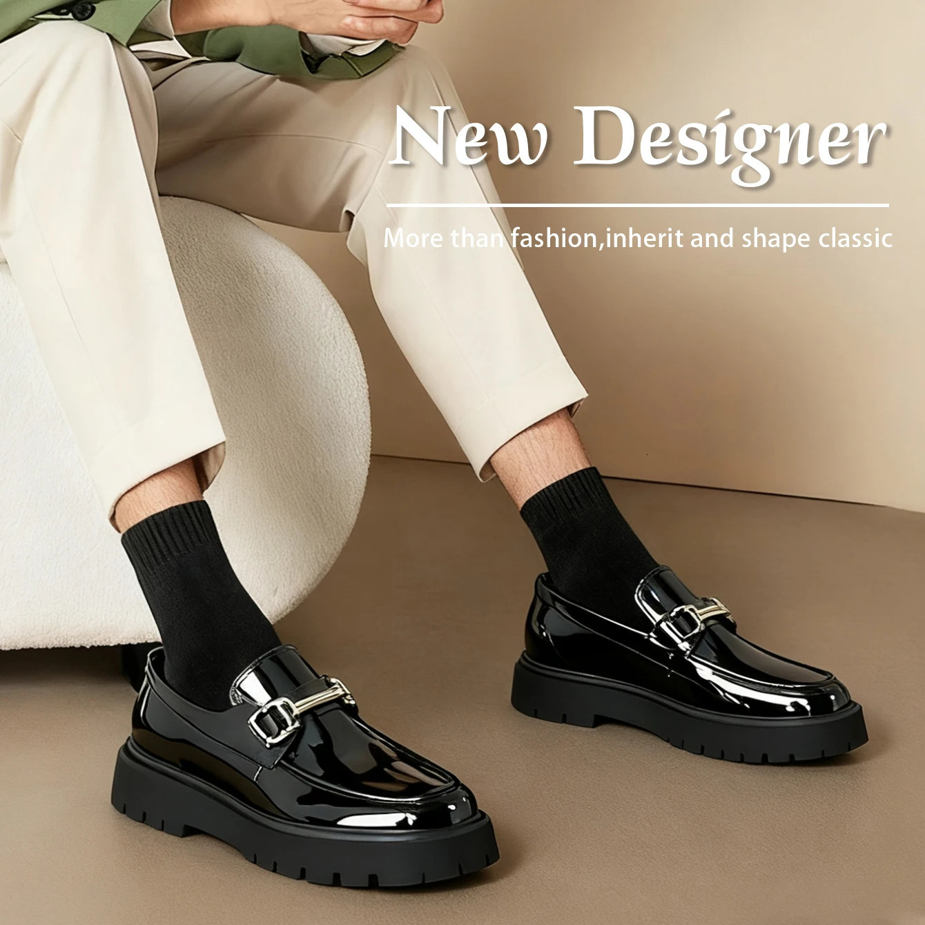 Fashion Classic Thick Sole Mens Penny Loafers SlipOn Business Dress Shoes for Gentleman Metal Buckle Formal Black Glossy 251121