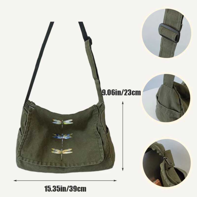 Womens Shoulder Bag Dragonfly Print Canvas Large Capacity Tote Crossbody Bag For Women Multiple Pockets Laptop Bag TravelT251121