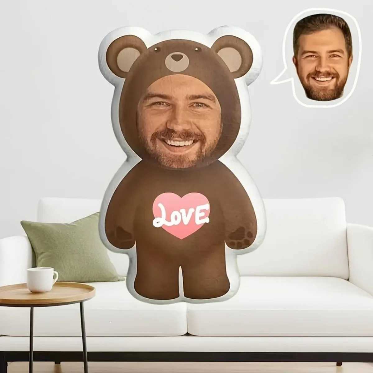 Customised Love Bear Portrait Cushion Double-Sided Printed Home Decor Cushion Ideal for Birthdays and Festive Gifts C251121
