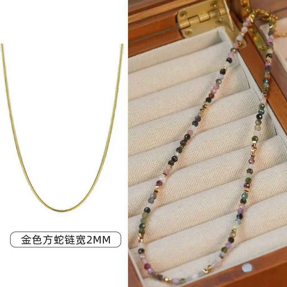 Fashion Colorful tourmaline natural stone bead necklace titanium steel accessories suitable for travel birthday partiesXJ251121