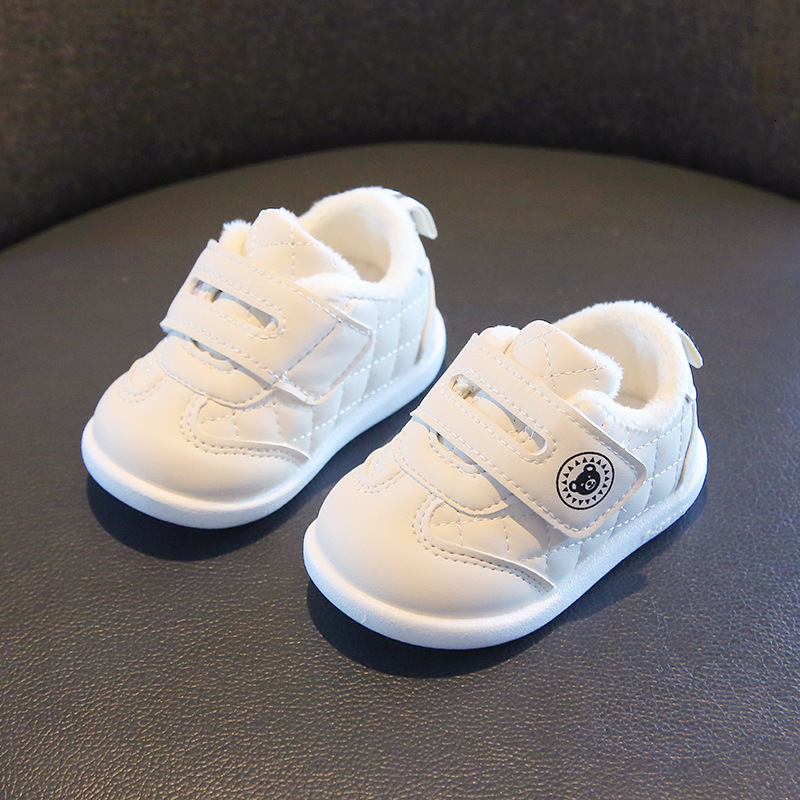 New designer shoes, anti slip walking shoes, short wool anti kick children's hook and loop fashionable cotton shoes