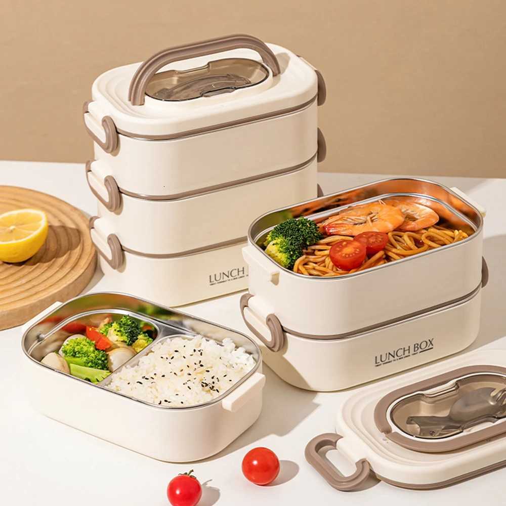 3-tier Stackable Lunch Box 304 Stainless Steel Inner Liner Leak-Proof Sealed Bento Box with Handle Portable Food ContainerM251121