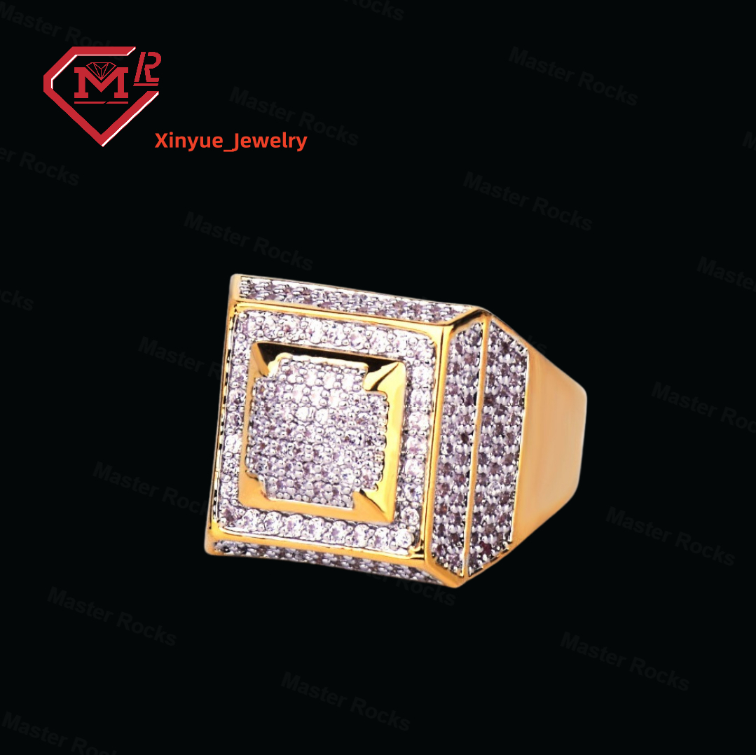 Mens Fashion Gold-Plated 925 Sterling Silver Moissanite Ring Bling Empire Square Hip Hop Style from the Moissanite Empire