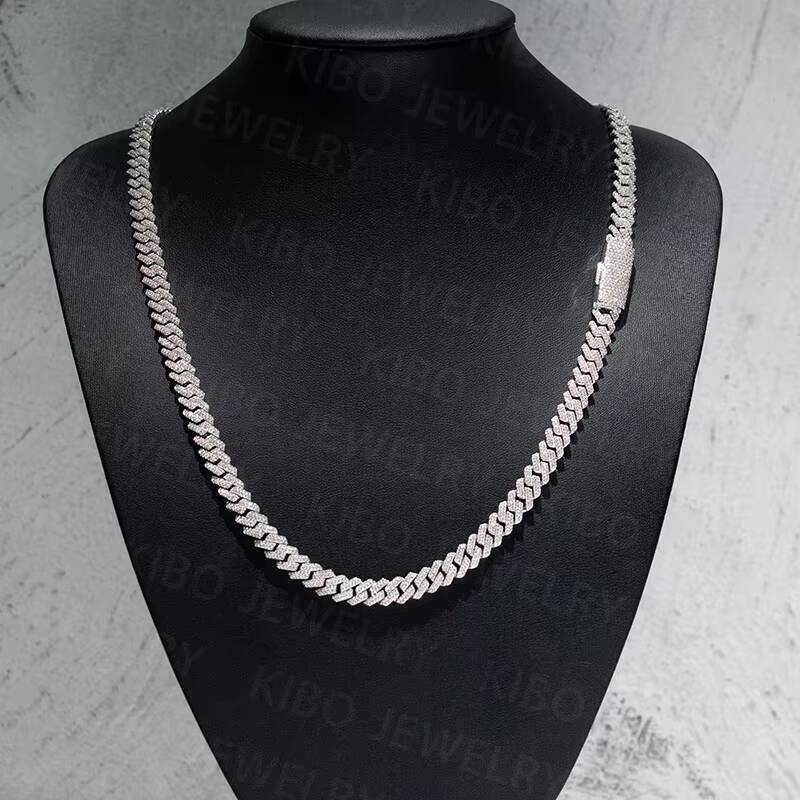 Hip Hop Iced Out Men Women VVS Moissanite Chain 8mm Two Rows 925 Silver Moissanite Cuban Link Chain