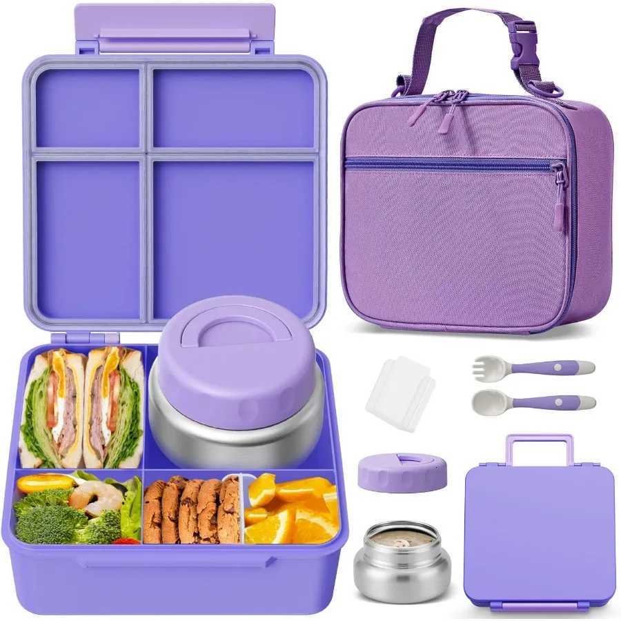 Kids Bento Lunch Box with Thermos Leakproof Toddler Bento Box with 9 OZ Insulated Food Jar Lunch Bag Utensils 3 or 4 CompartM251121