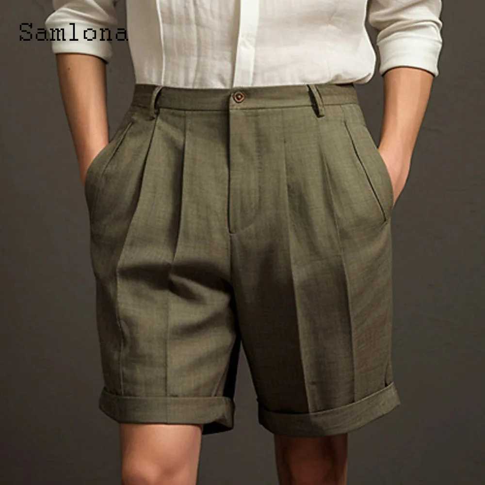 2024 American and European style casual linen beach shorts mens standing pocket classic basic shorts khaki white soft half pants new W250421