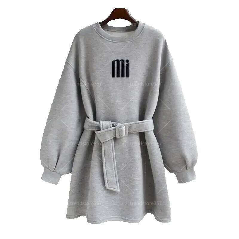 Mid-Length Fleece Pullovers Women Autumn Winter Trendy Tie-In Waist Pullover Coats Korean Style Dress Thicken Coat Tops Woman