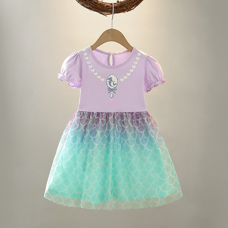 DISNEY kids designer clothes baby girl's dress summer white snow princess baby summer outfit short-sleeved cotton princess dress Alice children&#