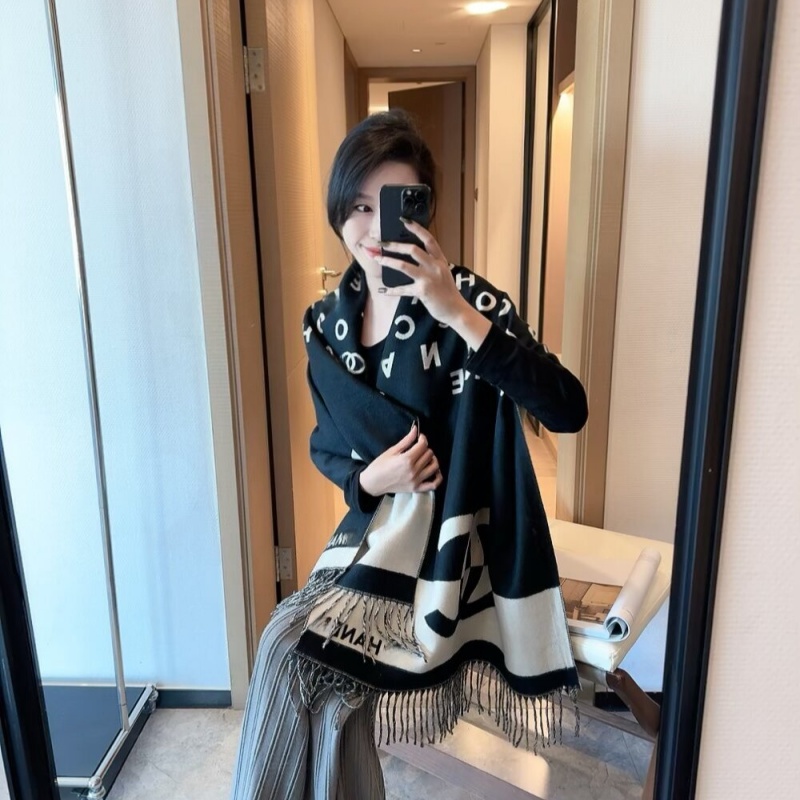 Designer scarf Inspired Oversized Fringed Scarf - Multiple Colors, Double C Logo, Winter Warm Fashion Accessory for Women