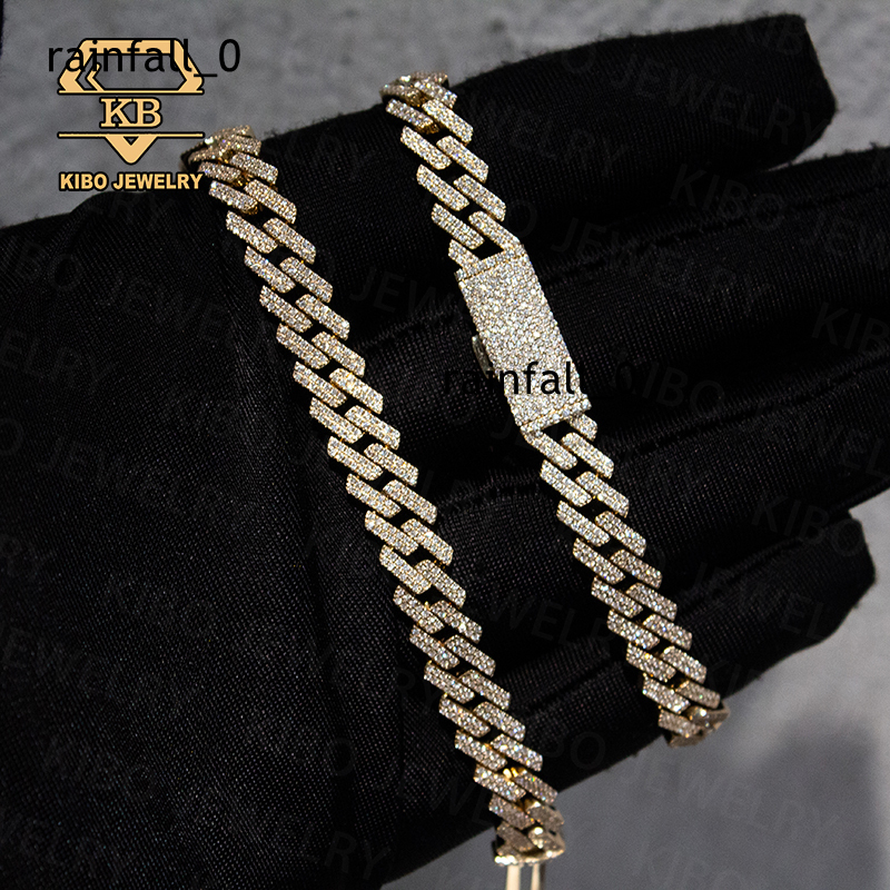 Hip Hop Iced Out 8mm Lab Grown Diamond HPHT VVS VS 10K Solid Real Gold Cuban Link Chain Bracelets Men Women