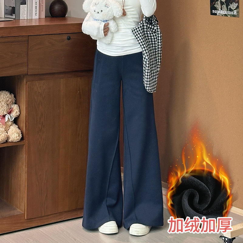 Designer luxury Fleece-Lined Thickened Gray Sweatpants for Women 2025 New Autumn Winter High-Waisted Warm Cotton Pants Loose Straight Wide-Leg Pants