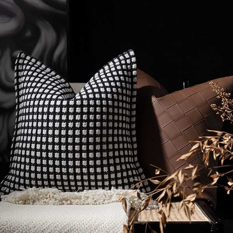 DUNXDECO Modern Room ical White Black Check Jacquard Cushion Cover Luxury House Bedding Decorative Case Sofa Decor C251121