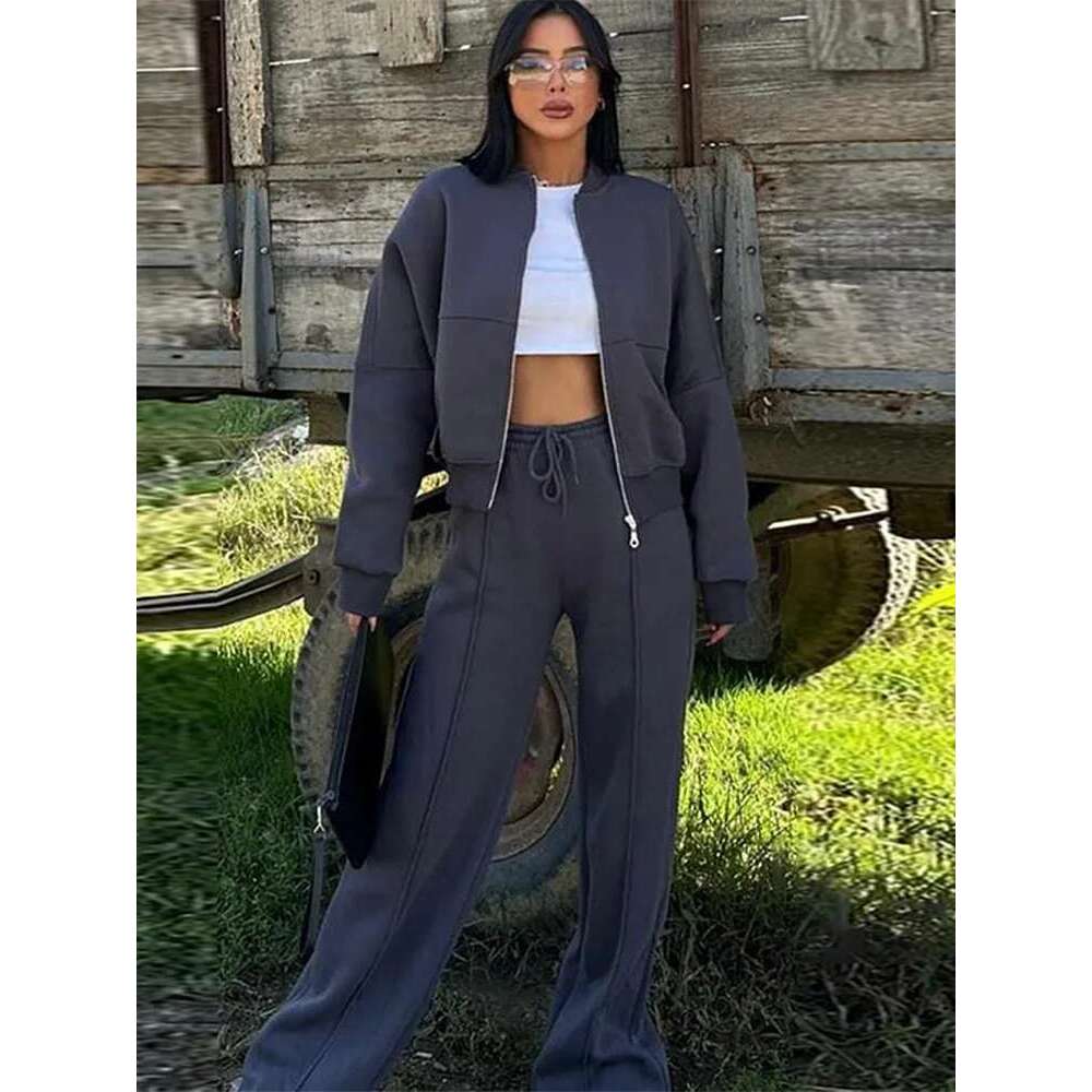 Designer Clothing Retro Pant 2-Piece Sets Women's Tracksuit Casual Zipper Jacket High-Waisted Pants Set Female Spring New Outdoor Chic Outfits