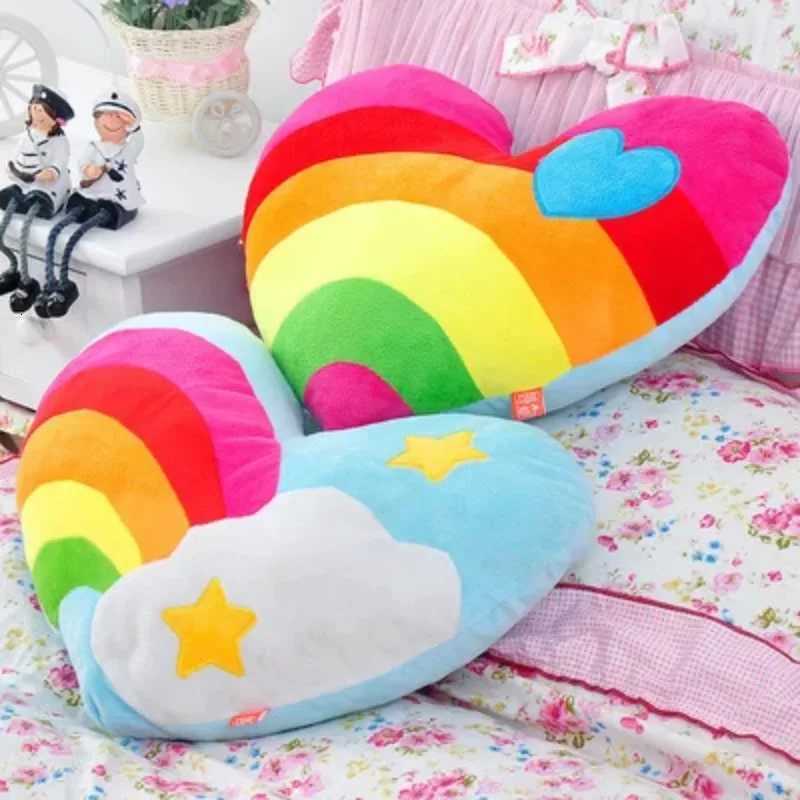 Creative Rainbow Heart-shaped Cushion-Fluffy Soft Plush Sofa Smooth Fabric Couple Loving Cloud for Home Decoration C251121