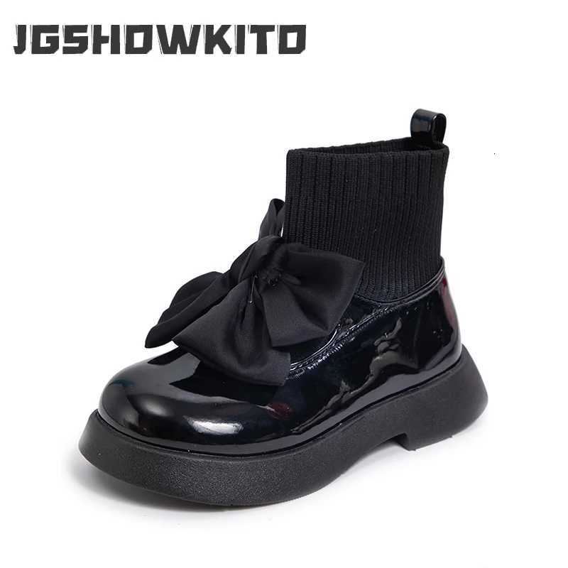 Girls Sock Boots Kids Ankle Boots Non-slip Fashion Bow Elegant Glossy UK Uniform CHIld School Shoes Casual Boots PrincessW251121