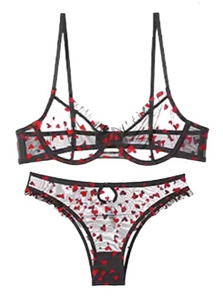 YUQI Chic Heart Lace Push-Up Bra Set Small Bust Enhancer Anti-Sagging Mesh Underwear Womens French Style Lingerie KitXJ251106